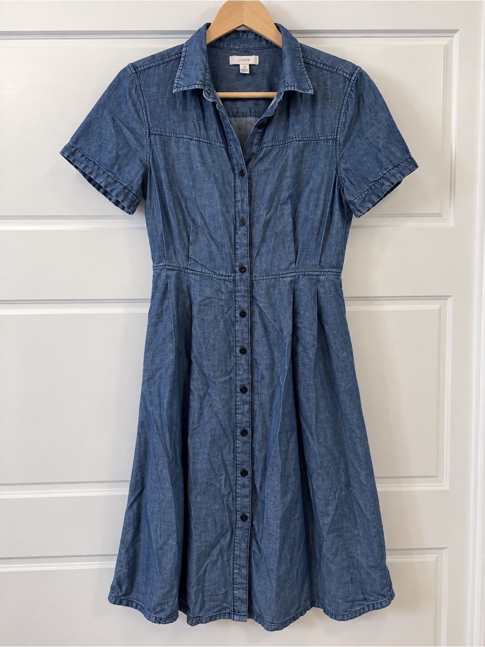 J. Crew Chambray Button-Front Shirt Dress in Blue